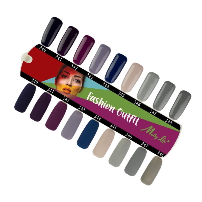 ESMALTE DE UÑAS SEMIPERMANENTE / GEL PROFESIONAL Colección Fashion Outfit Nº: 340, 341, 342, 343, 344, 345, 346 y 347 MOLLY LAC