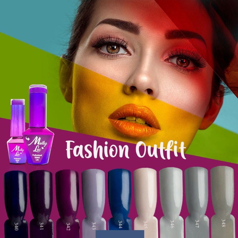 ESMALTE DE UÑAS SEMIPERMANENTE / GEL PROFESIONAL Colección Fashion Outfit Nº: 340, 341, 342, 343, 344, 345, 346 y 347 MOLLY LAC