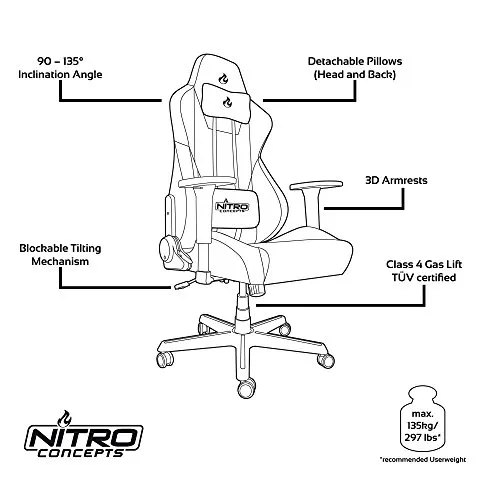Silla Gaming Nitro Concepts S300 – 135 kg – Reclinable – Ajustable – Negro/Verde - Imagen 7