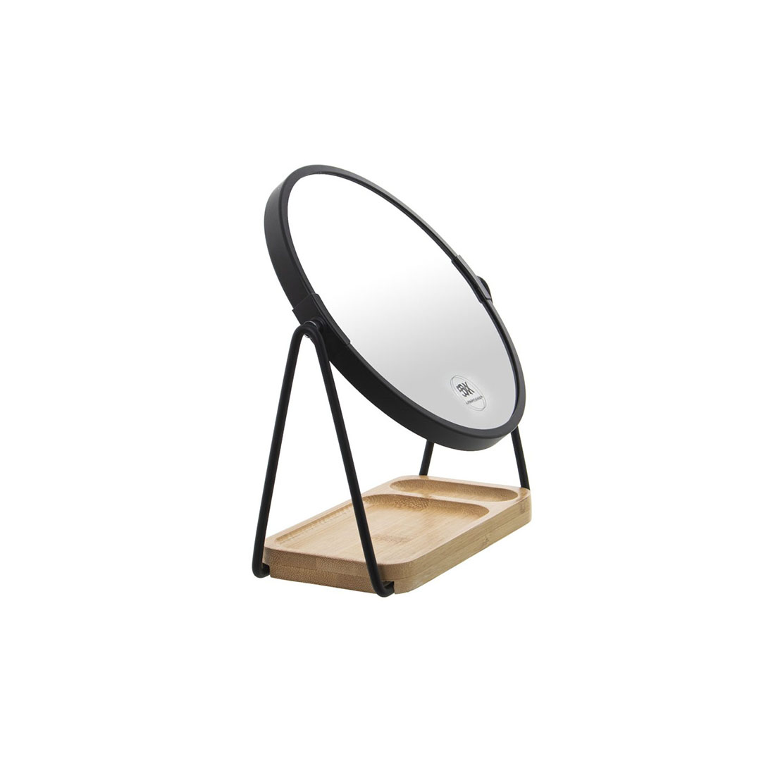 ESPEJO SOBREMESA NEGRO CON SOPORTE BAMBU 1/5 AUM. 17CM