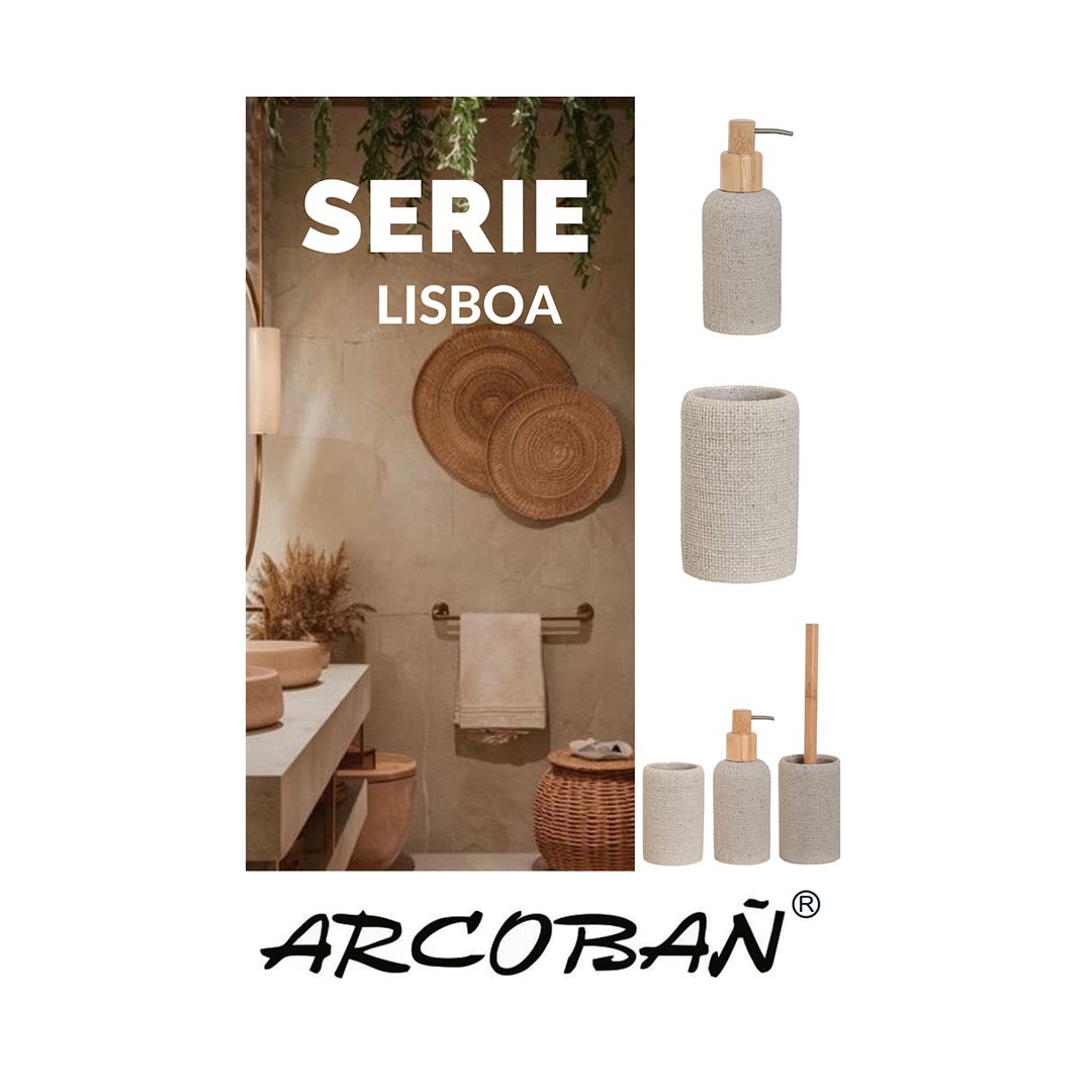 LOTE ESCOBILLERO + DOSIFICADOR + VASO RESINA BEIGE LISBOA