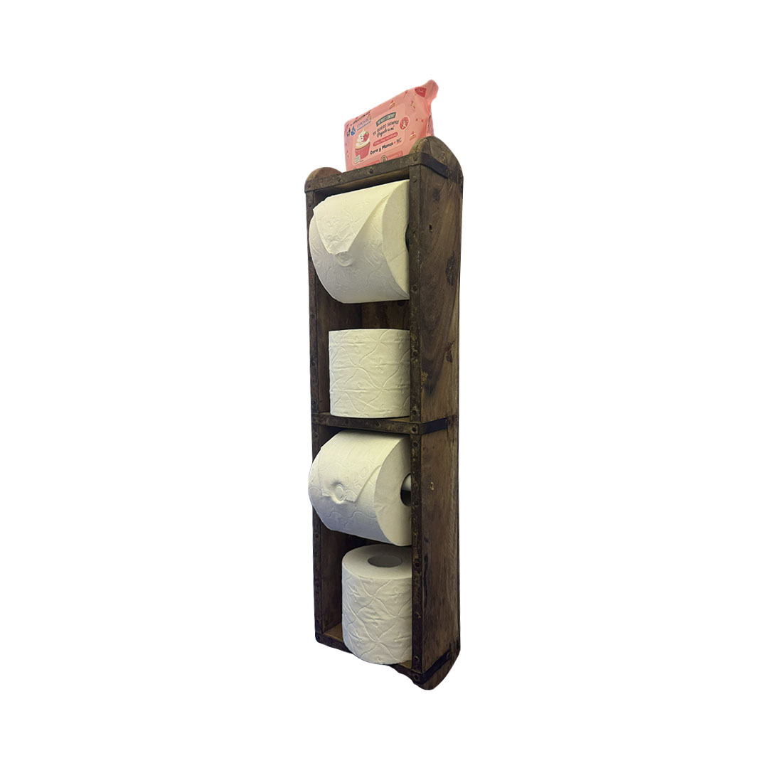 PORTARROLLOS RUSTICO PARA 4 ROLLOS MADERA